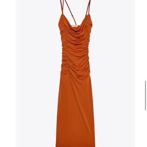 Zara Orange Ruched Dress women’s size US S
